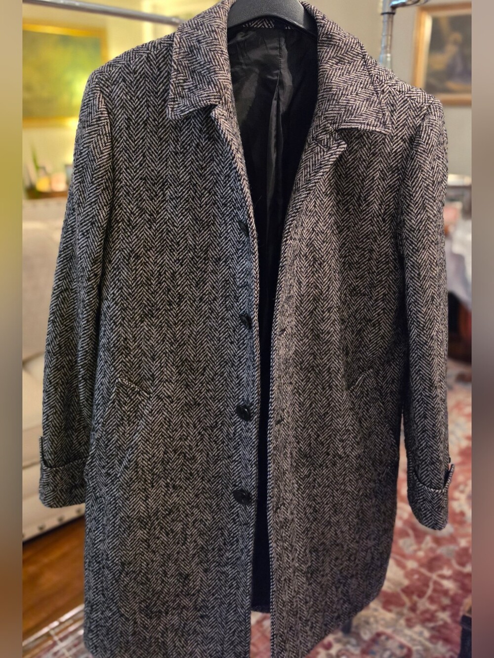 J. Crew Men's Herringbone Pea Coat - Black & Gray